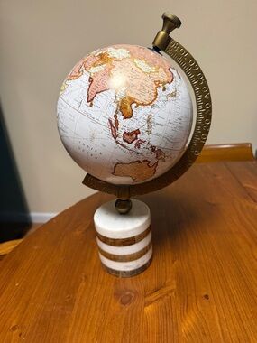 Vintage White and Gold Table Globe with Marble Base